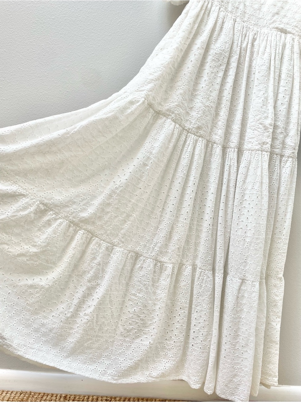 Mille Maja White Eyelet Tiered Maxi Dress with Puff Sleeves, Women's Small, $354 - Picture 10 of 12